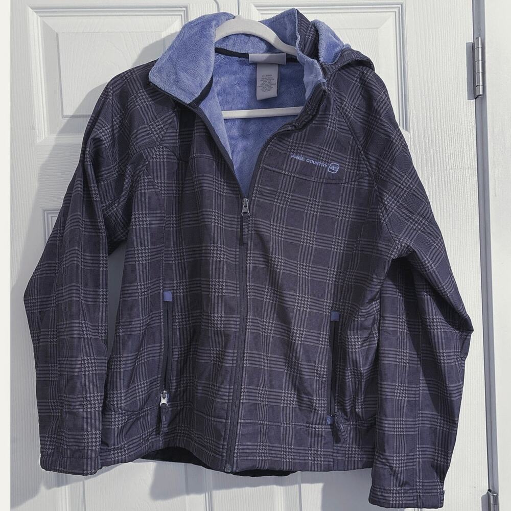 Women’s XL Winter Zip Up Hooded Coat by Free Country Purple Black Plaid
